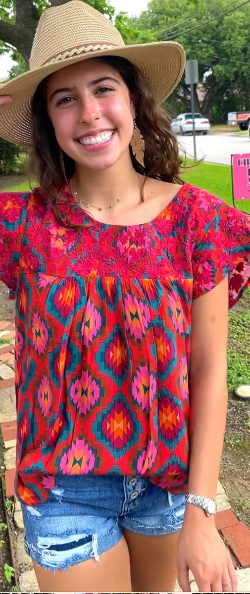 Colorful Embroidered Aztec Print Top-Sale – Wildfire and Lace