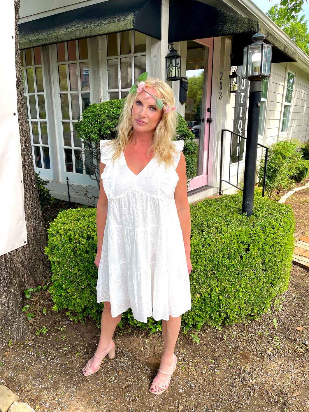 Crisp White Eyelet Summer Dress - Wildfire and Lace